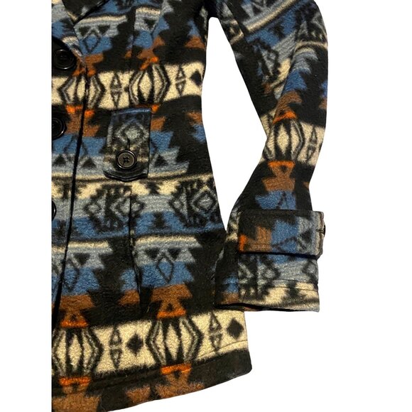 JouJou Tribal Pattern Small Fleece Double-Breasted Lined Peacoat Jacket Aztec - Picture 10 of 14